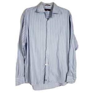 Nordstrom Dress Shirt Mens Size 16-35 Button Down Blue White Stripe Long Sleeve